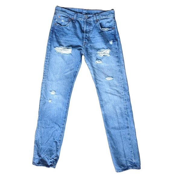 Levi's 501 Distressed Blue Jeans Size 30X32 Preowned - Picture 1 of 4